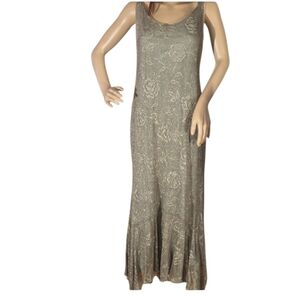 Spencer Alexis Antique Gold Metallic Knit Trumpet/Mermaid Hem Maxi Dress